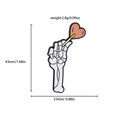 Skeleton hand holding heart lollipop pin with size labels 43mm by 23mm - Bone Hand Heart Lollipop
