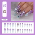 Lila Glitzer-Ballerina-Kunstnägel mit 3D-Blumen und Strasssteinen im 24er-Set - Z722 Lila Ballerina Floral (Kleber-Stil)