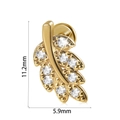 Golden leaf stainless steel stud earring with clear crystals, size 11.2mm by 5.9mm - #12-Leaf