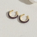 Chic gold-plated C-shaped ear cuffs featuring dark purple pave-set cubic zirconia stones - 14K Gold Plated Rose Red Zirconia