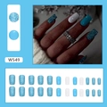 Uñas postizas cuadradas largas con purpurina azul, rosa claro y diseño blanco crema - Tipo de Pegamento / Azul y Blanco con Brillo (W549)