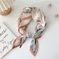 Abstract print pleated silk scarf with beige and brown wavy textures for women - 70cm / Coffee Border White Magnolia