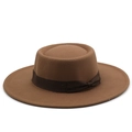Cappello in feltro di lana marrone scuro a tesa larga con fiocco in nastro abbinato - M (56-58cm) / Cachi