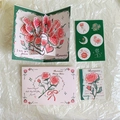 Coffret de cartes de vœux 3D avec roses rouges et cœurs romantiques pour la Saint-Valentin - Série Rose-Bouquet Vert