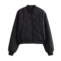 Detail of black quilted bomber jacket with diamond pattern and snap button closure - S / Black