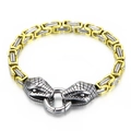 Two-tone gold and silver stainless steel snake head Byzantine chain bracelet for men - Yellow (KB151147-Z)