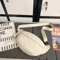 Cream white canvas crossbody chest bag with durable strap and plastic buckle detail - White