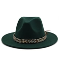 Detail of dark green wool fedora with ethnic woven band and adjustable inner strap - M (56-58cm) / Ethnic Jazz Hat / Dark Green