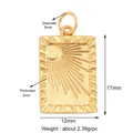 Golden square sun pendant with relief texture and dimensions 17mm x 12mm - Gold/Sun Rays Square