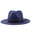 Sombrero de paja azul marino con tejido en espiral y banda de cuero con hebilla de plata - M (56-58cm) / Azul marino