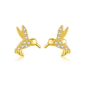 Elegant 925 sterling silver hummingbird stud earrings in gold with zircon stones - 925 Silver / 18K Gold