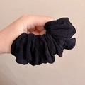 Elastic black hair scrunchie with pleated texture fabric for high ponytail hairstyles - Set of 5 / 3# Black Textured Style