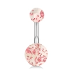 14G stainless steel belly button ring with transparent pink glitter resin spheres - Pink Sequin Ball