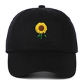 Berretto da baseball nero classico con ricamo di girasole e visiera curva sport - Nero