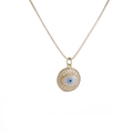 Evil eye pendant necklace with micro-pave zircons and blue enamel in gold finish - Round White Blue Evil Eye