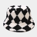 Cappello a secchiello in lana di agnello felpata con motivo a rombi bianchi e neri - M (56-58cm) / Nero