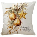 Merry Christmas cushion cover with golden reindeer and stars print on beige linen fabric - 45x45cm Single-sided Linen No Insert / Beige-Christmas Ball Star