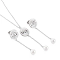 Conjunto de joyas de moda con colgantes de nácar LOVE y borlas de perlas en plateado - Estilo Plateado (KS141516-KLX)
