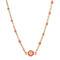 Close-up of golden stainless steel evil eye necklace with orange beads detail - SL388-Orange Beads