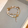Double-layer beaded bracelet featuring faux jade and gold round pendant on velvet tray - 5# Pearl Natural Stone Crystal Multi-layer Bracelet
