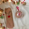 Brown reindeer Christmas socks made of coral fleece in a decorative gift ball package - Brown Reindeer