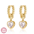 S925 sterling silver heart drop earrings with clear zircon stones in gold finish - White Heart Rhinestone / 925 Silver