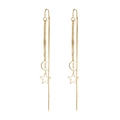Elegant gold long tassel ear threads featuring hollow star and moon charms - Star Moon Ear Threader-Yellow Gold
