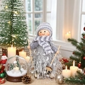 Christmas ski doll ornament with grey knit hat and silver tassel body for holiday decor - K-TS27 Grey Skiing Boy