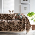 Retro floral jacquard tablecloth with fringe tassels in American country style - 180x340cm / Coffee Oil Painting with White Tassels