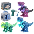 Set de dinosaurios desmontables con taladro eléctrico y jaula para niños de 3+ - 3 Dinosaurios + Taladro Eléctrico + Destornillador + Cesta Juego Azul