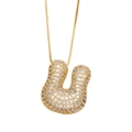 Bubble style letter U necklace in gold finish with sparkling cubic zirconia stones - Letter U / Gold