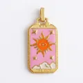 Macro detail of The Sun tarot pendant with gold plating and colorful enamel inlay - M801165-Pink
