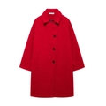 Rode lange wollen damesjas met een klassieke reverskraag en een enkele rij knopen design - XS / Rood