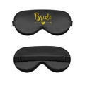 Black silk sleep mask with gold Bride text and adjustable elastic strap for wedding gifts - Heart Bride / Black