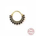 Macro detail of gold S925 sterling silver hoop earring with black zirconia inlays - Gold - Black Zirconia