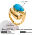 Dettagli su dimensioni e materiali dell'anello in acciaio dorato con pietra turchese - Anello Stile Turchese Blu (JDR0111007-BL)