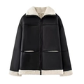 Chaqueta de piel sintética negra con cuello de borreguillo blanco y ribetes en contraste - XL / Negro