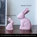 Easter wooden bunny figurines set in sakura pink with a textured matte finish - Parent-Child Set / Sakura Pink