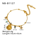 Detailed view of gold starfish and shell charms on a beaded stainless steel bracelet - Exquisite Shell Star Multi-element Style (NB-B1127)