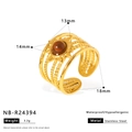 Verstellbarer Sonnenring aus Edelstahl mit Tigerauge-Stein, wasserfester Schmuck - Sonnenform Rotbrauner Edelstein Stil (NB-R24394)