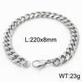 Polished silver stainless steel Cuban link bracelet, size 220x8mm with lobster clasp - Style A 8mm x 220mm