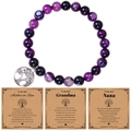 Bracciale in agata a strisce viola con ciondolo albero della vita e set regalo - Grandma-Biglietto / Agata zonata