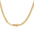 18k gold plated stainless steel flat link necklace with double teardrop zircon pendant - Style 1 (Two Stones) / Gold Necklace