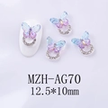 Detail of gradient butterfly nail charm with crystal ring and laser rainbow effect - Blue Purple Gradient Butterfly Silver Base (AG70)