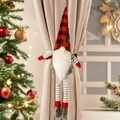 Christmas gnome curtain buckle with red plaid hat and long beard on beige drape - Red Black Plaid Male Style (J-JY21)