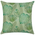 Detail of the high-quality linen texture and tropical palm leaf prints on the cushion cover - Style YD502-7 (Tropical Leaves) / 45*45cm (No Insert)