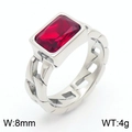 Retro titanium steel ring with red rectangular zircon and hollow chain design - Steel Red