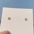 Golden flower snowflake stud earrings with sparkling diamonds in 925 sterling silver - 925 Silver Needle / Gold Quadrilateral