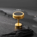 Men's golden stainless steel stud earring with black inlay and Greek fret pattern, 0.98cm - 0.98cm Round Black Greek Pattern Style (S189)