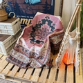 Detail of bohemian outdoor camping blanket with geometric patterns and fringe edges - XT2022-35 Retro Pink Geometric Tassel